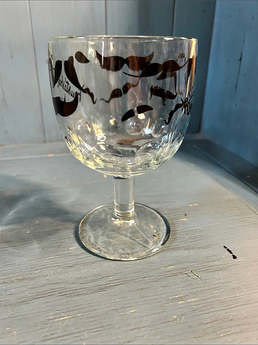 Clear & Black Mustache Print Stemmed Drinking Glass